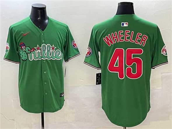 Mens Philadelphia Phillies #45 Zack Wheeler Green Phanatic Limited Stitched Jersey
